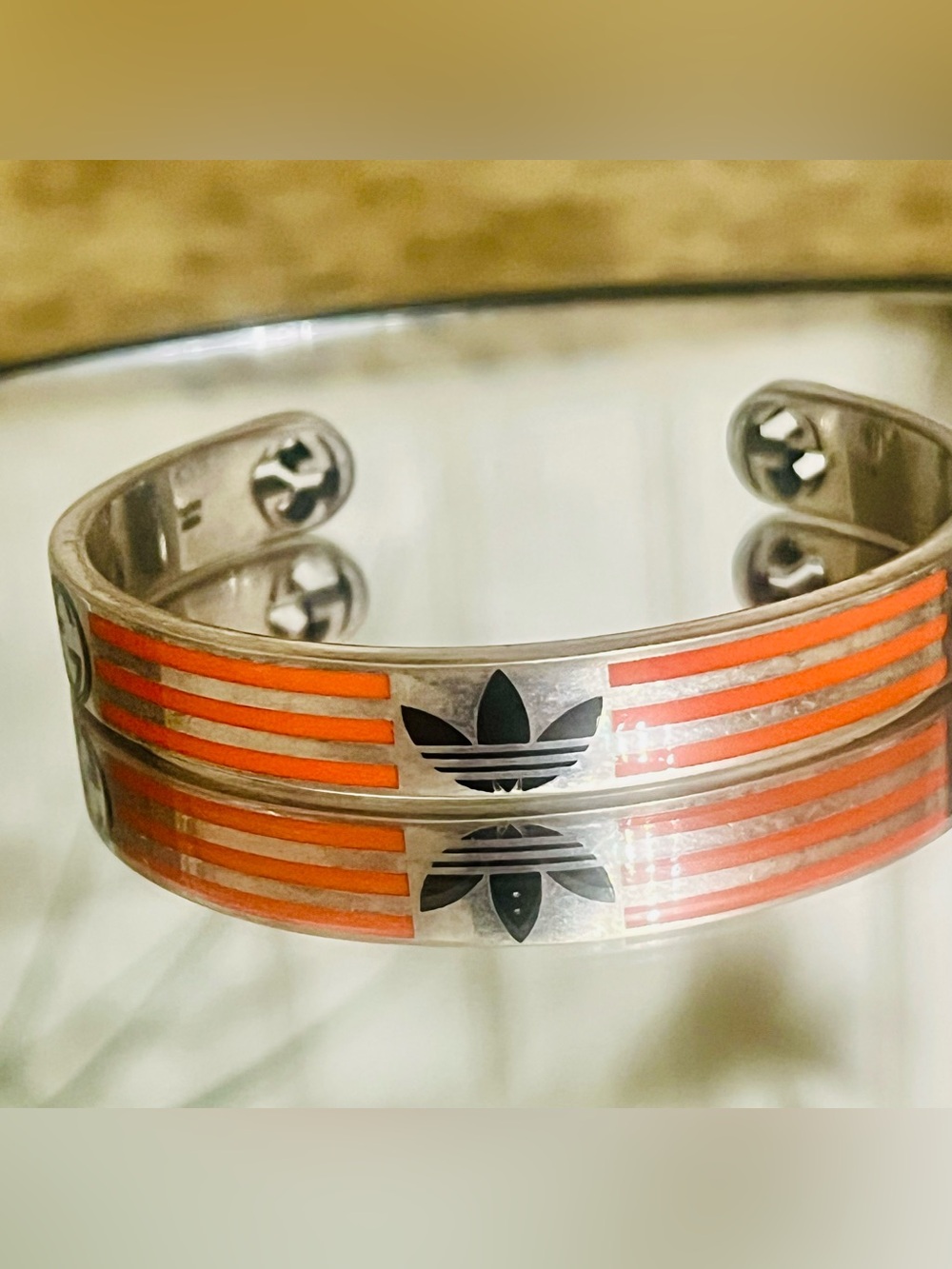 GUC Gucci x Adidas Orange and Silver Enamel open Cuff Bracelet - Picture 4 of 9